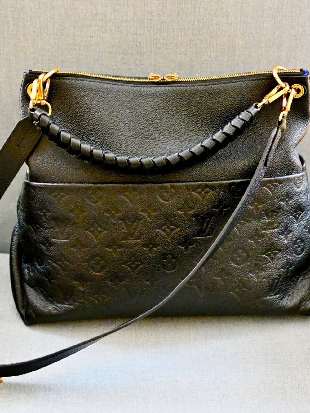 LOUIS VUITTON BLACK MAIDA HOBO BAG w/ VIOLET BLUE INTERIOR & POCKETS - Picture 7 of 14